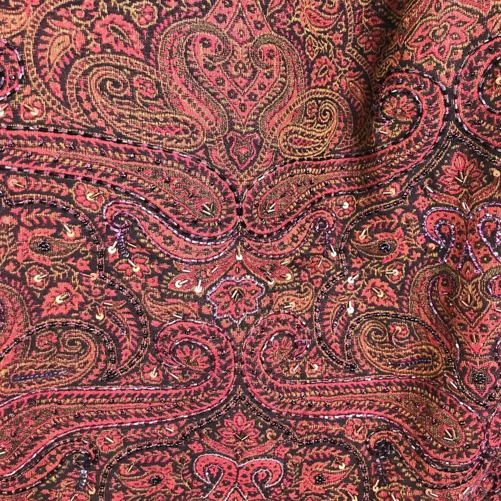 Malabar Grove Ltd Cairo Ruby Throw Beaded Paisley Wool Scarf Wrap Red‎ NEW